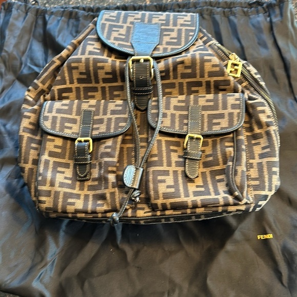 Fendi Zucca Bag Pack Canvas Leather Brown Black Backpack Rucksack with COA - Picture 15 of 16